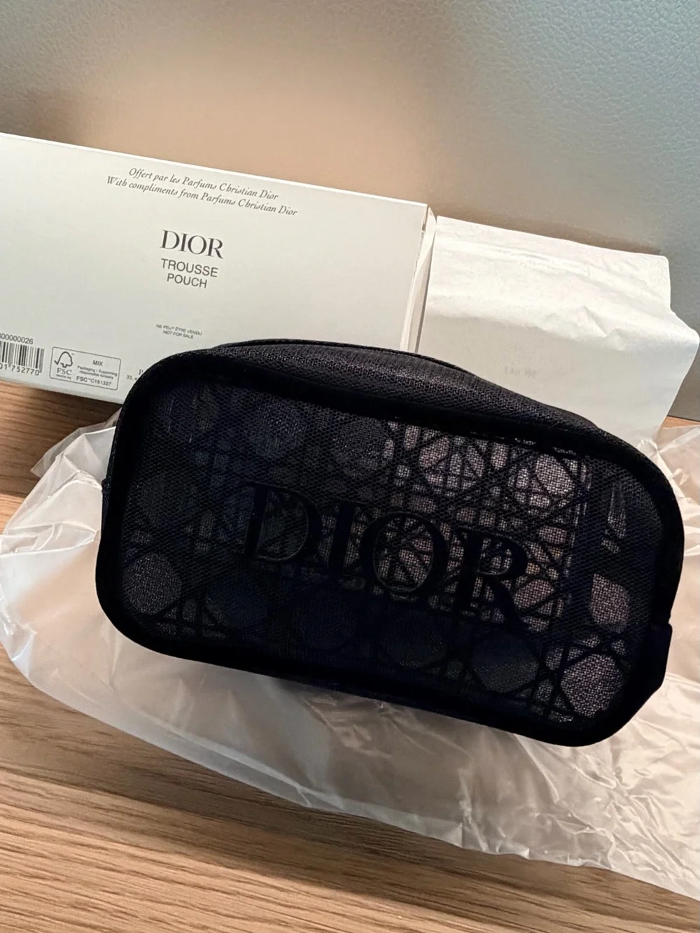 DIOR GWP Black Mesh Makeup Bag Cosmetic Pouch Limited Edition